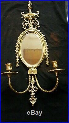 1 Glo Mar Vintage Brass Double Candle Holder With Beveled Mirror Wall Sconce