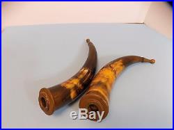 1 Pair of Antique Brass and Horn Candle Stick Holders
