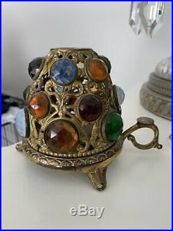 1 Vintage Victorian Brass Jeweled Fairy Finger Lamp Candle Holder