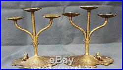 10 Chinese Palace Brass Collect Frog Lotus Leaf Candle Holder Candlestick Pair