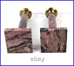 10 Tall Pair Classic Vintage Genuine Pink Marble & Brass Candlesticks Elegant
