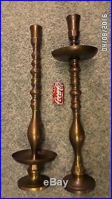1253M FABULOUS Antq Pair 34 Tall Lamp Bodies /Candle Holders Solid Etched Brass