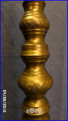 1253M FABULOUS Antq Pair 34 Tall Lamp Bodies /Candle Holders Solid Etched Brass