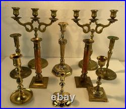 14 Candle Brass Candlestick Holders Mixed Lot Of 10 Wedding Party Decor To 13