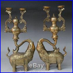14 Chinese Palace Brass Dragon Elephant Statue Candle Holder Candlestick Pair