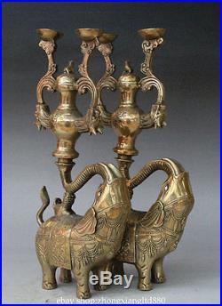14 Chinese Palace Brass Dragon Elephant Statue Candle Holder Candlestick Pair