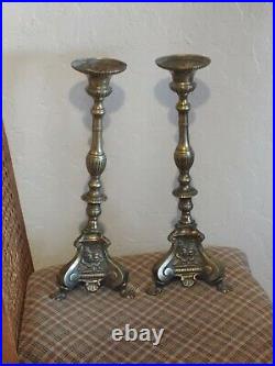 16 Antique 19th C. Heavy Brass Cherub Holy Family Candle Sticks Candle Holders