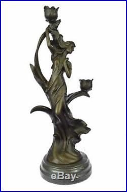 16X7 Bronze Sculpture Statue Vintage French Empire Brass Kassin Candle Holder C