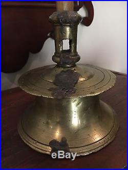17th C Early 18th C Old Antique Brass Capstan Candlestick Candle Holder