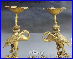 18 China Brass red-crowned crane Dragon tortoise Candle Holder Candlestick Pair
