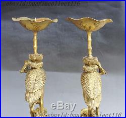 18 China Brass red-crowned crane Dragon tortoise Candle Holder Candlestick Pair