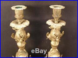 1800s Art Nouveau French Gilt Dore Figure Brass Candle Holder Stick Rococo 19 c