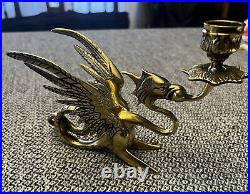 1900's Vintage French Brass Dragon Candle Holder Set