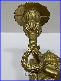 1950s Italian Solid Brass Wall Sconce Pair Cherub Putty Panel 13 Single Candle