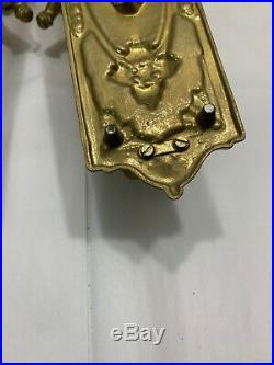 1950s Italian Solid Brass Wall Sconce Pair Cherub Putty Panel 13 Single Candle