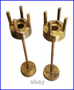 1960's Swedish Modernist Tall Brass Candlesticks After Pierre Forsell for Skultu