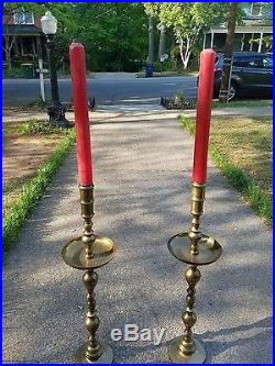 1960s Brass 40 Church Candlesticks w 10 Vintage 24 Pillar Candles 2 are 17