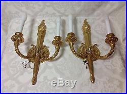 1970-80 Beautiful Modern Brass Electrified Wall Sconces Double Armed Excel Con