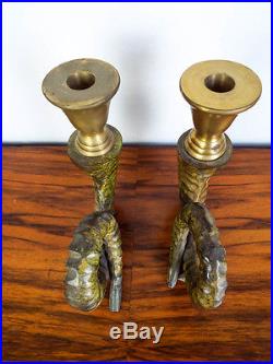1970s Vintage Chapman Brass Ram Horn Style Candle Holders Hollywood Regency