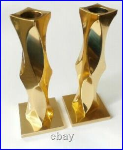 1986 Vintage Pair (2) MCM Modern Vallonmassing Solid Brass Candle Holders Sweden