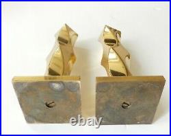 1986 Vintage Pair (2) MCM Modern Vallonmassing Solid Brass Candle Holders Sweden