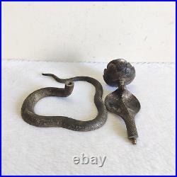19c Vintage Original Old Silver Artwork Zinc Cobra Snake Shape Candle Stand M124