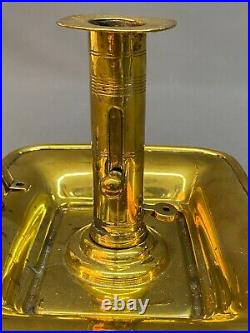 19th Century Brass Push-Up 6 3/4 Long CHAMBERSTICK with Snuffer Antique