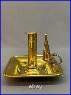 19th Century Brass Push-Up 6 3/4 Long CHAMBERSTICK with Snuffer Antique