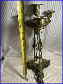19th Century Custom Heavy Brass Multi Candle Stick Holder