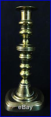 19th Century Pair of Antique English Brass Victorian Candlesticks 9.25 Tall