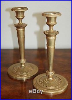 19th century French Charles X Gilt Bronze / Brass Pair of Candlesticks Empire