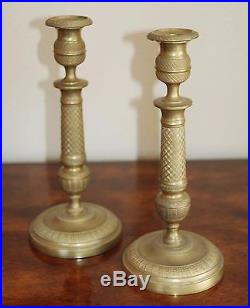 19th century French Charles X Gilt Bronze / Brass Pair of Candlesticks Empire