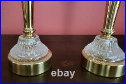 (2) 16 Tall Brass & Crystal Glass Table or Mantle Candle Holder Torche