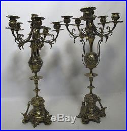 2 Antique Arts & Crafts Brass Centerpiece Candelabra Candlestick Holders NR yqz