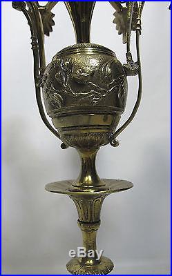 2 Antique Arts & Crafts Brass Centerpiece Candelabra Candlestick Holders NR yqz