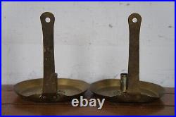 2 Antique Brass Candle Holders Chamber Stick Wall Hanging Frying Pan Candlestick