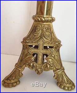 2 Antique Brass Italian Church Altar Cross Cande Holders Candle Sticks 30 20lb