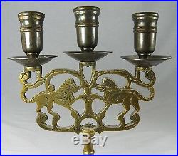 2 Antique Brass LION CANDELABRAS Candle Holders Judaica NY Brass 11.25 Sabbath