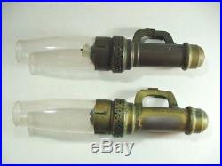 2 Antique Brass Railroad Car Lanterns Sconces Candle Holder Lamps 1900