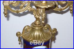 2 Antique Candelabra Italy Italian Brass Bronze Cobalt Porcelain Makers Marking