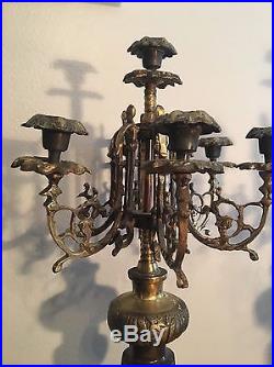 2 Antique Candelabras Brass 22 Tall Candle Holder Vintage Metal