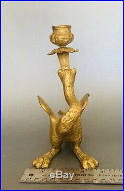 2 Antique French Brass Gothic Winged Dragon Griffin Candlesticks Candle Holders