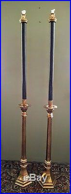 2 Antique Gothic Heavy Brass Church Candlesticks Candle Holders Floor Altar 61