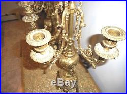 2 Antique Heavy Brass 24 High 5 Candle Holders / Candelabras Church Set Italy