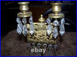 2 Antique Unique French Unique Brass Crystal Candleabrum 14