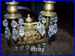 2 Antique Unique French Unique Brass Crystal Candleabrum 14