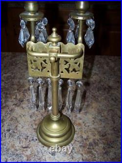 2 Antique Unique French Unique Brass Crystal Candleabrum 14