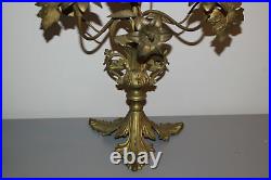 2 Antique Victorian 21 French Brass 5 Arm Candelabras-leaves, Grapes, Flowers