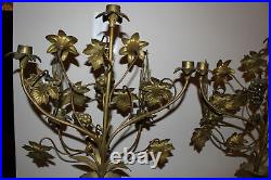 2 Antique Victorian 21 French Brass 5 Arm Candelabras-leaves, Grapes, Flowers
