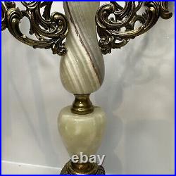 2 Antique Vtg Candelabra Italy Solid Brass And Onyx Ornate 5-Arm Candleholder